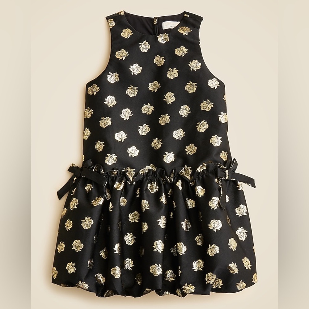 Crewcuts Black Dress with Gold Floral Design